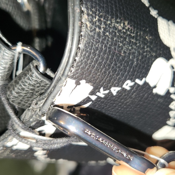 NWT KARL LARGERFELD BLACK AND WHITE w/SILVER HARDWARE BUCKET BAG/TOTE - Picture 6 of 10